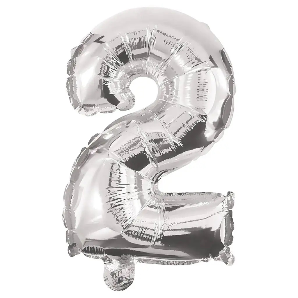 Zahlreiche Folienballons in Silber – Zahl 2, 86 cm
