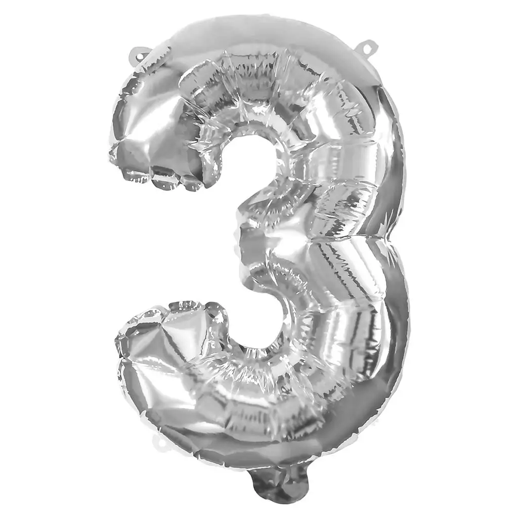 Zahlreiche Folienballons in Silber – Zahl 3, 32 cm