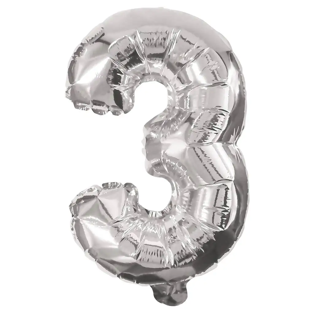 Zahlreiche Folienballons in Silber – Zahl 3, 86 cm