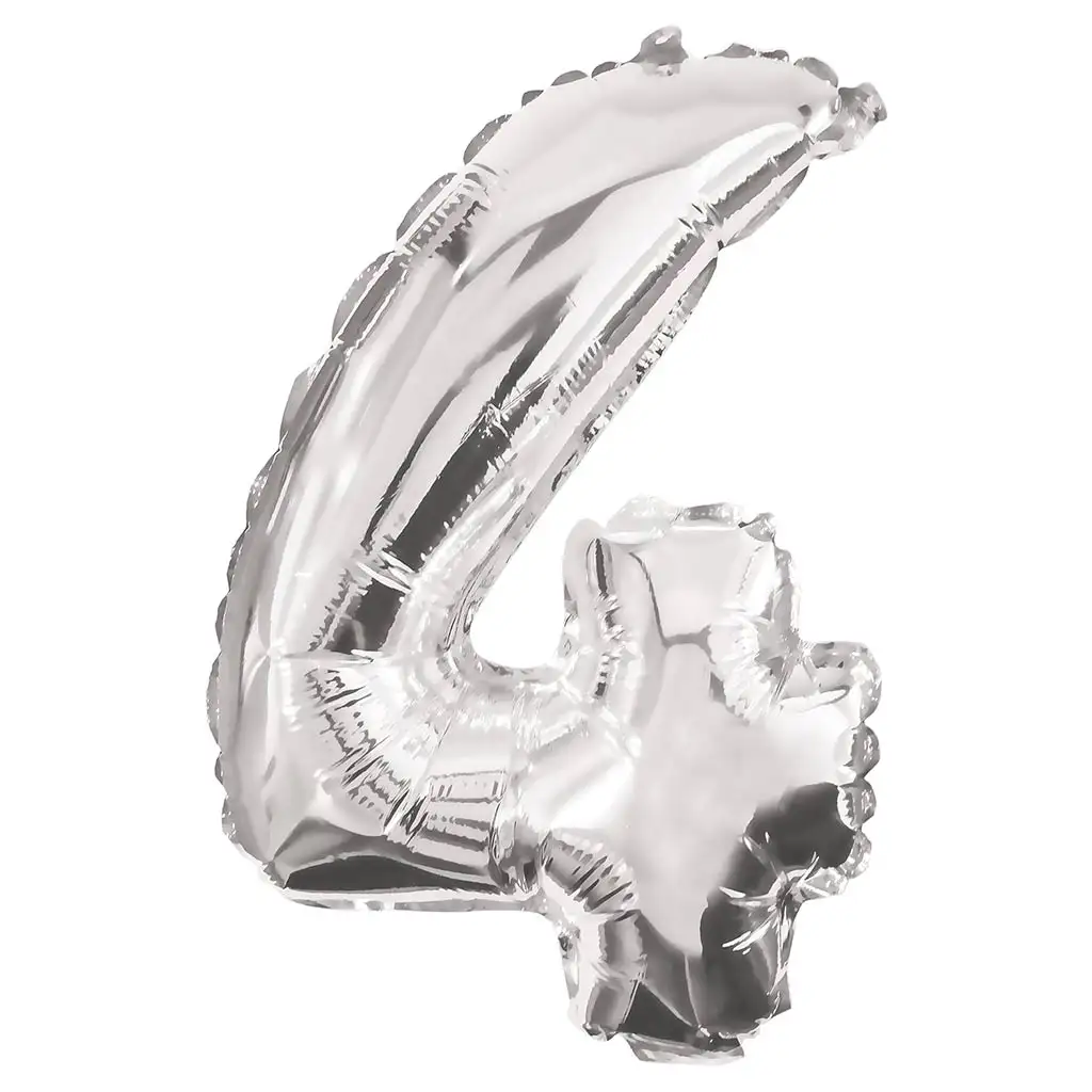 Zahlreiche Folienballons in Silber – Zahl 4, 86 cm