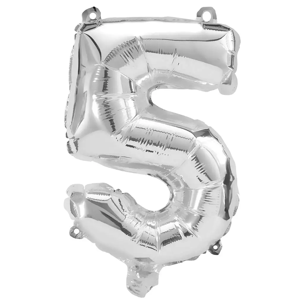 Zahlreiche Folienballons in Silber – Zahl 5, 32 cm