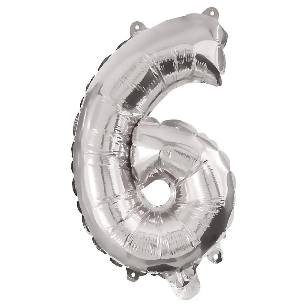 Zahlreiche Folienballons in Silber – Zahl 6, 86 cm