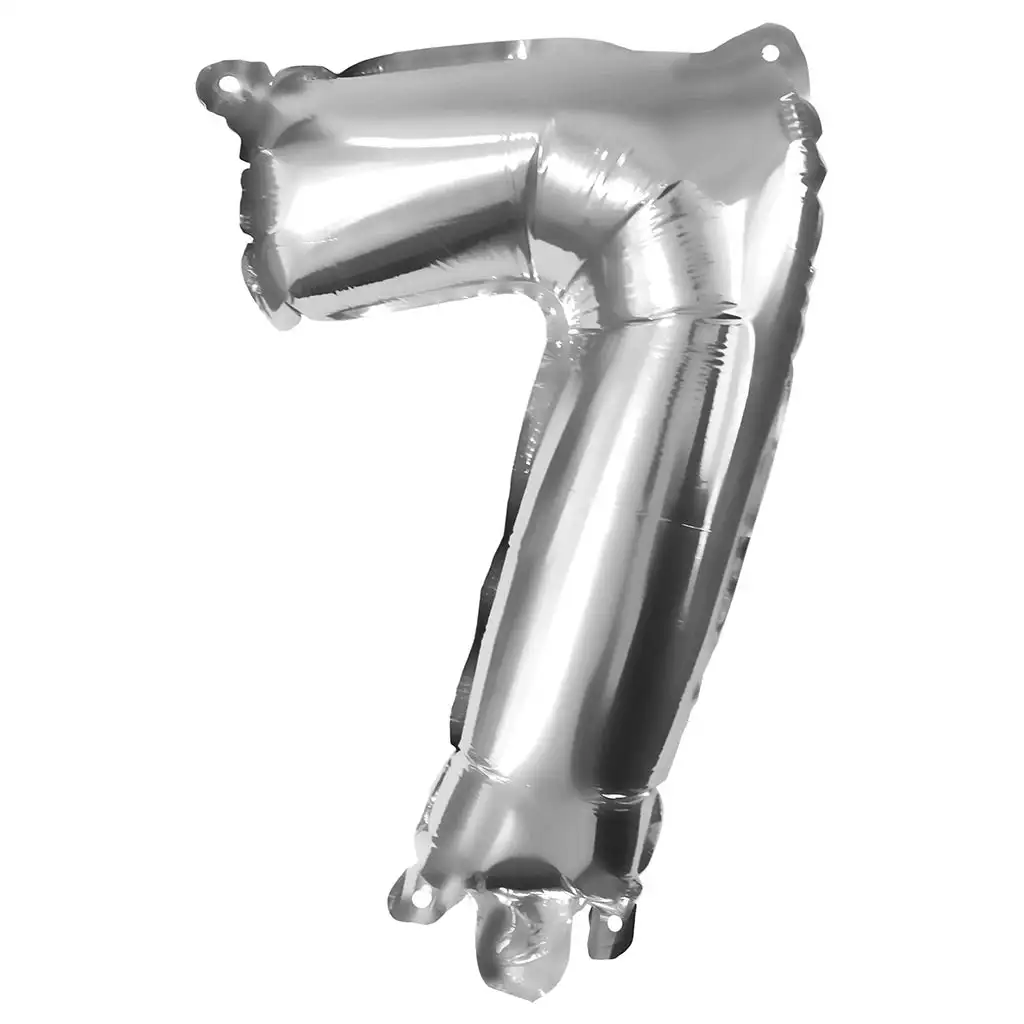 Zahlreiche Folienballons in Silber – Zahl 7, 32 cm