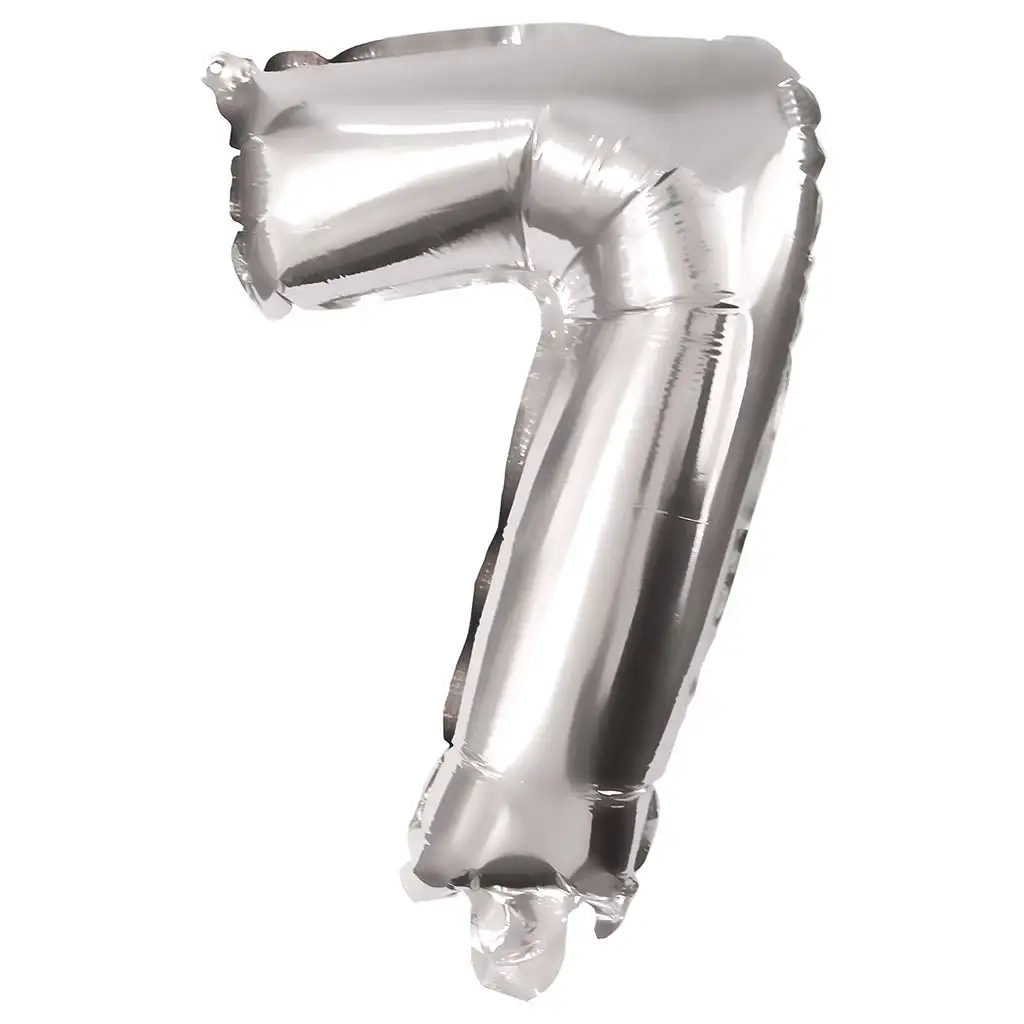 Zahlreiche Folienballons in Silber – Zahl 7, 86 cm