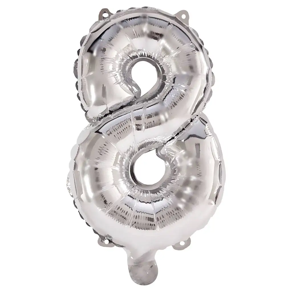 Zahlreiche Folienballons in Silber – Zahl 8, 86 cm