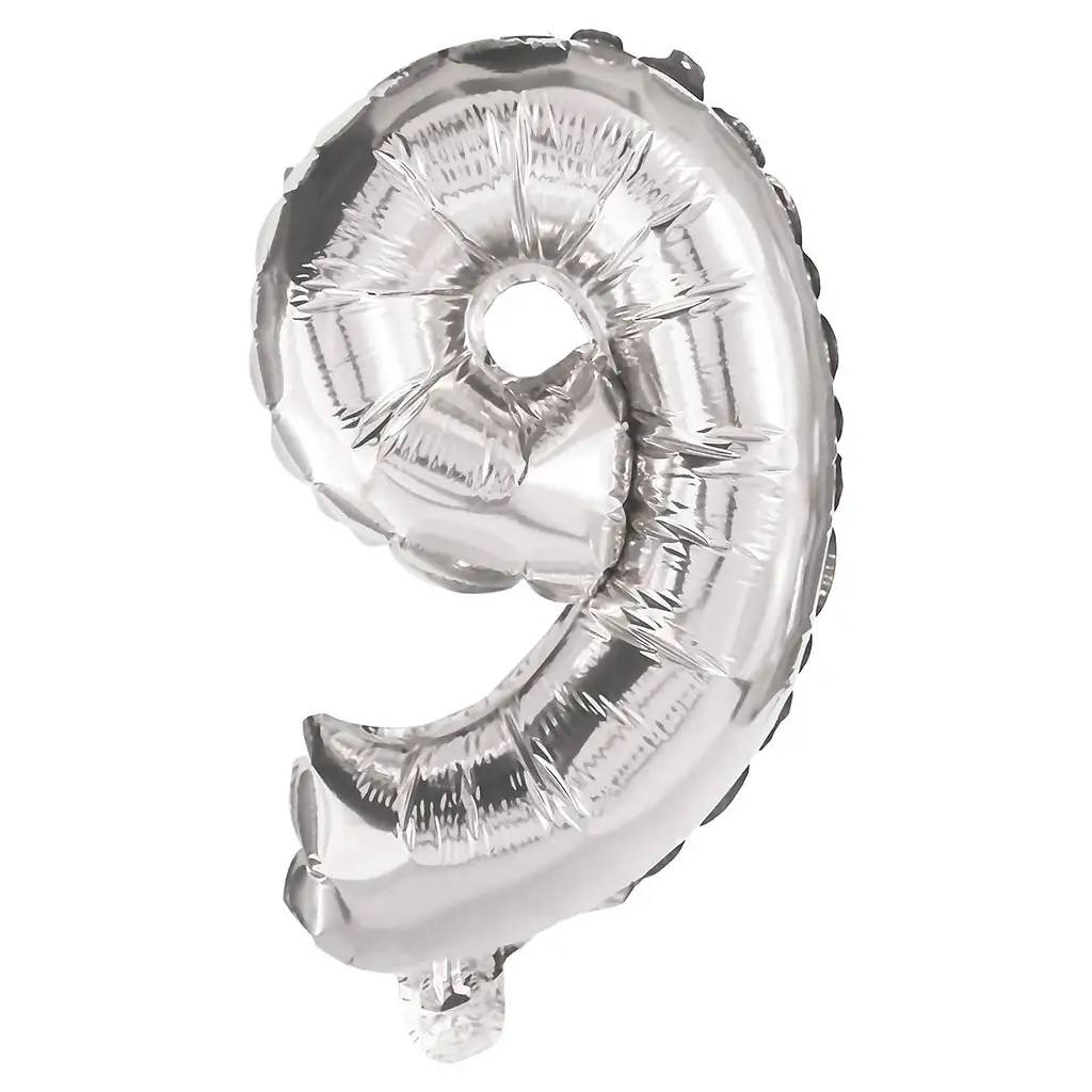 Zahlreiche Folienballons in Silber – Zahl 9, 86 cm