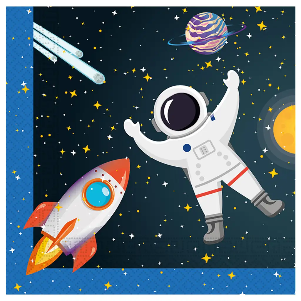 Zweilagige Papierserviette mit Weltraumabenteuer-Motiv, Sterne und Planeten, 20er-Pack