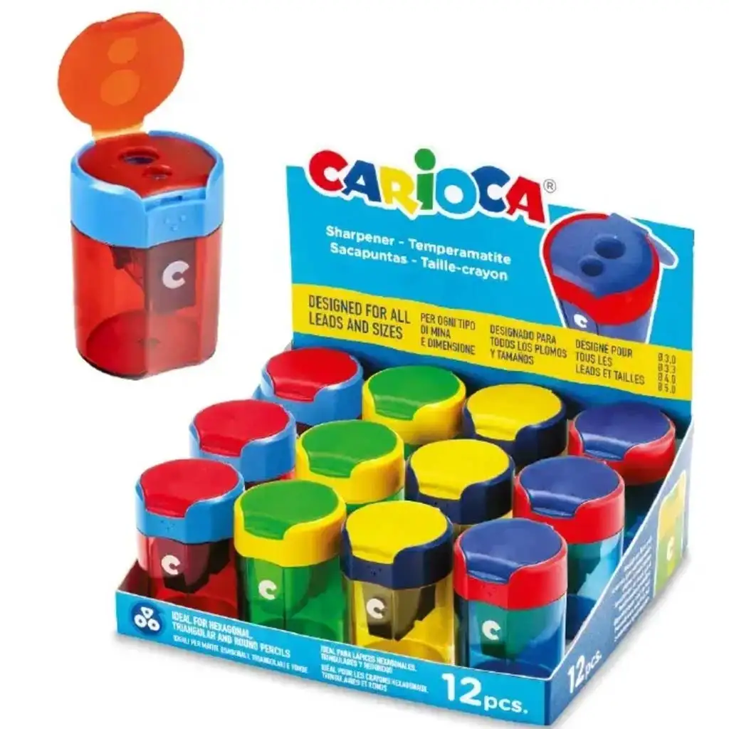 Zweilochiger farbiger Anspitzer mit Behälter, verschiedene 1 Stk - Carioca