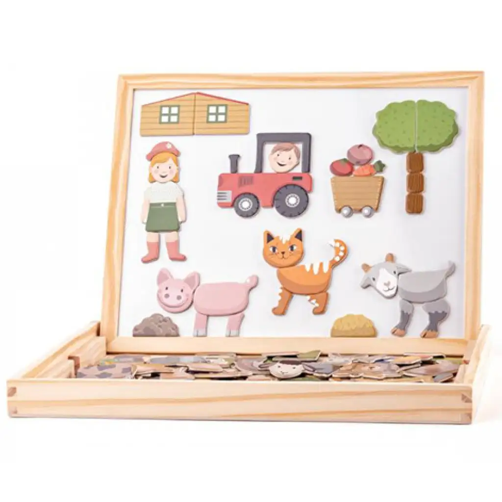 Zweiseitiges Magnettafel-Set mit Tiermotiven und Holzrahmen - Woodyland