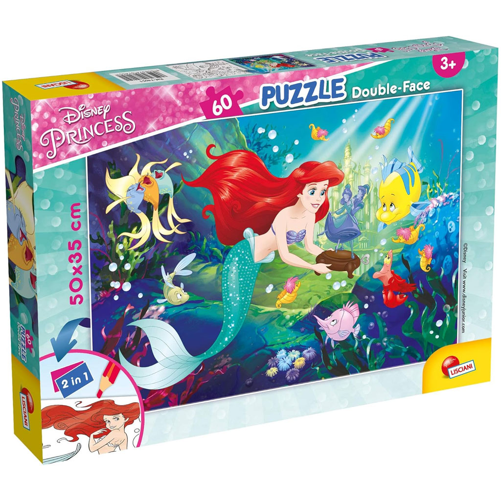 Ariel a kis hableány 2 az 1-ben 60db-os puzzle és színező 50x35cm - Lisciani kép 1