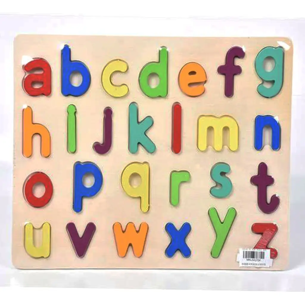 ABC írott kisbetűs formaillesztő színes fa puzzle 26db-os szett kép 1