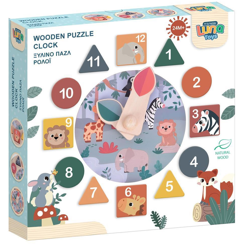 Luna: Tiere und Formen Holz-Steckuhr Lernspiel