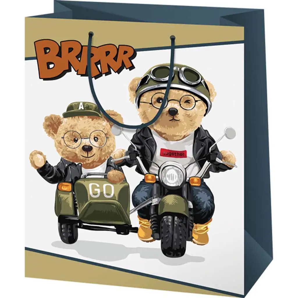 Brrrr Bären auf Motorrädern gemusterte mittlere Geschenktasche 18x10x23 kép 1
