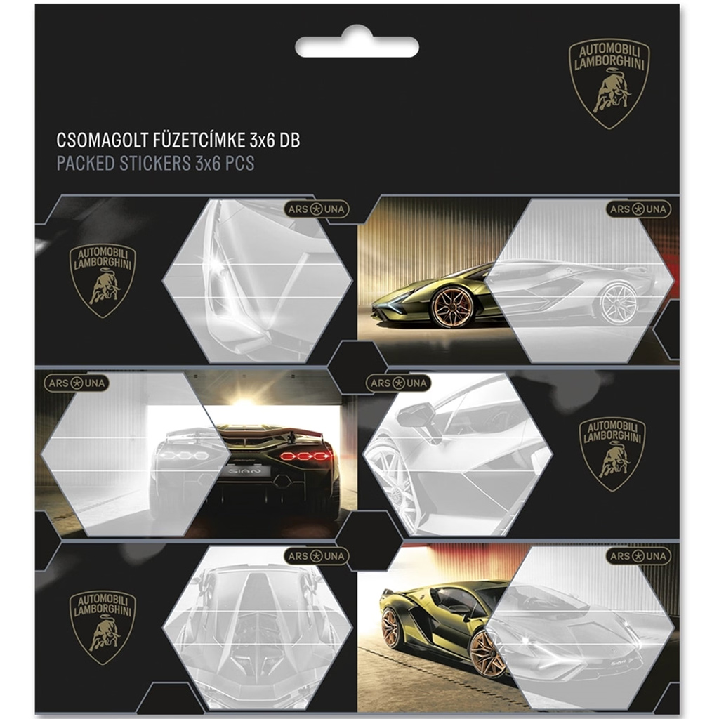 Ars Una: Sárga Lamborghini mintás csomagolt füzetcímke 3x6db-os kép 1