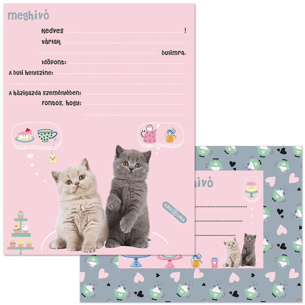 Ars Una: Cute Animals tea party cicás 10db-os meghívó szett borítékkal kép 1