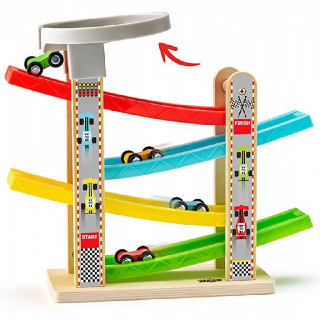 Autobahn-Set mit vier kleinen Autos Spielset - Woodyland kép 2