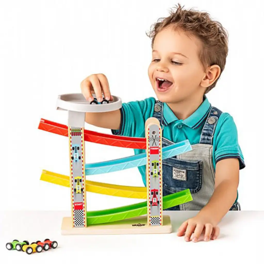 Autobahn-Set mit vier kleinen Autos Spielset - Woodyland kép 3