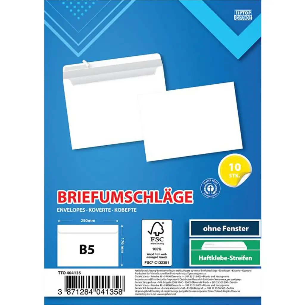 Spirit: Weißer Umschlag B5 25x17cm 10er-Pack