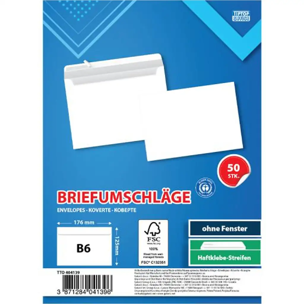 Spirit: Fehér boríték B6 17,6x12,6cm 50db-os csomag kép 1