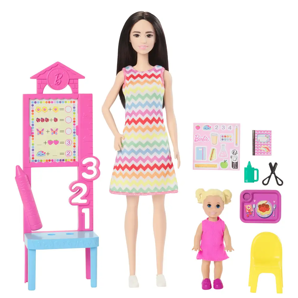 Barbie Lehrerin Karrierepuppe Spielset mit blonden Haaren und Kleinkind - Mattel kép 2