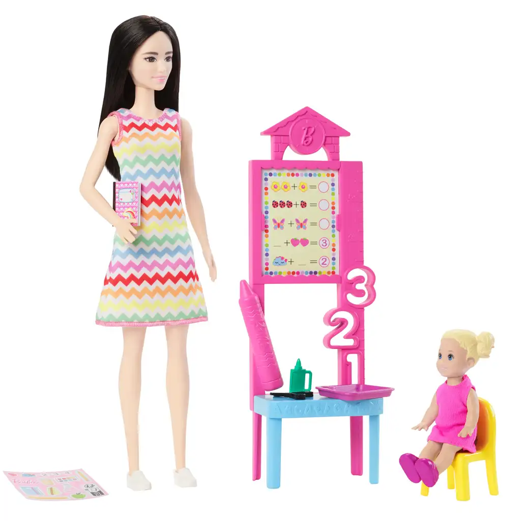 Barbie Lehrerin Karrierepuppe Spielset mit blonden Haaren und Kleinkind - Mattel kép 3