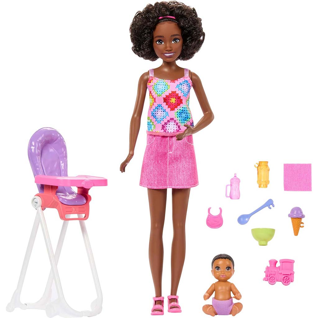 Barbie-Puppe im rosa Kleid Babysitter-Spielset – Mattel kép 2