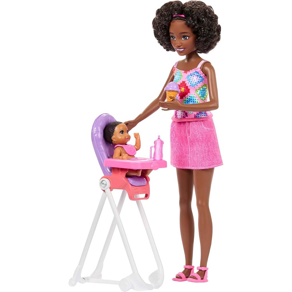 Barbie-Puppe im rosa Kleid Babysitter-Spielset – Mattel kép 3