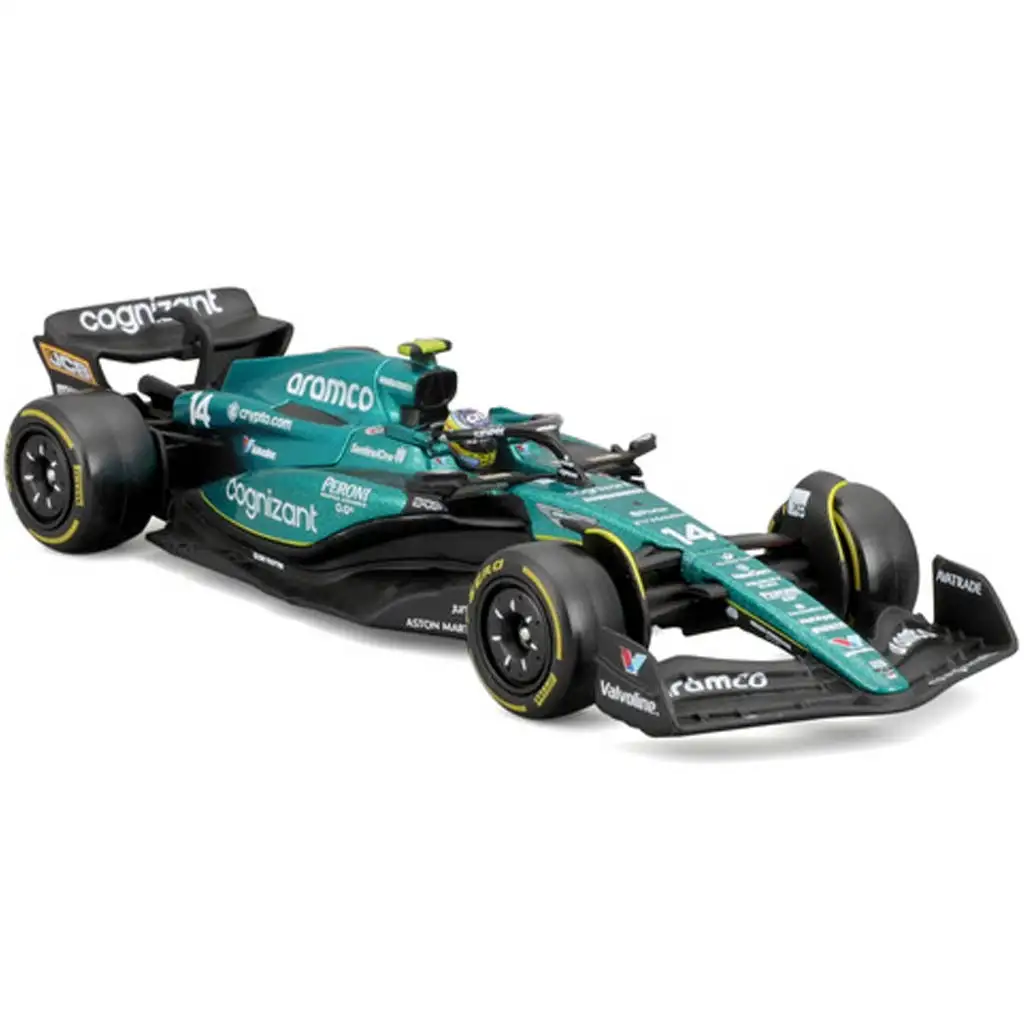 Bburago: Aston Martin AMR23 F1 Rennwagen Metall Automodell 1/43 (Fernando Alonso #14, mit Helm) kép 2