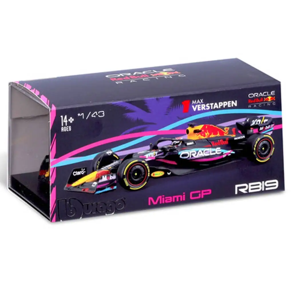 Bburago: Red Bull RB19 F1 Rennwagen Metall Automodell 1/43 (Max Verstappen #1, Miami GP Sonderedition, mit Helm) kép 4