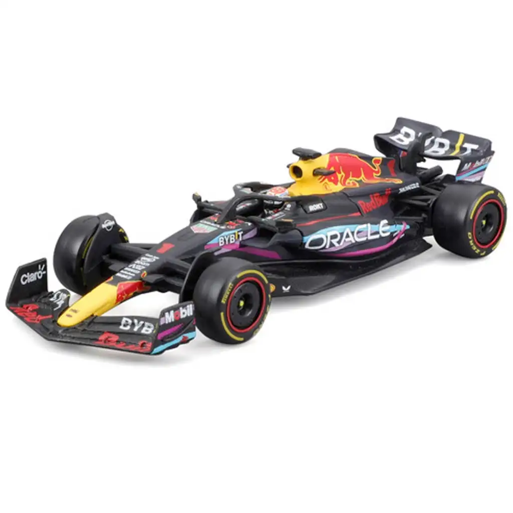 Bburago: Red Bull RB19 F1 Rennwagen Metall Automodell 1/43 (Max Verstappen #1, Miami GP Sonderedition, mit Helm)