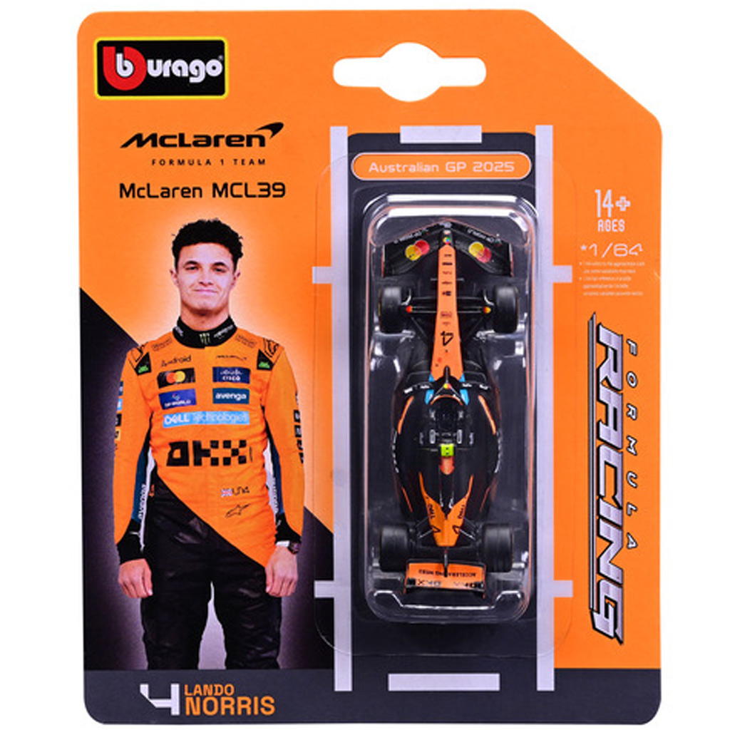 Bburago: McLaren MCL39 Norris F1 (2025) Rennwagen Metall-Modellauto 1:64 (Lando Norris #4)