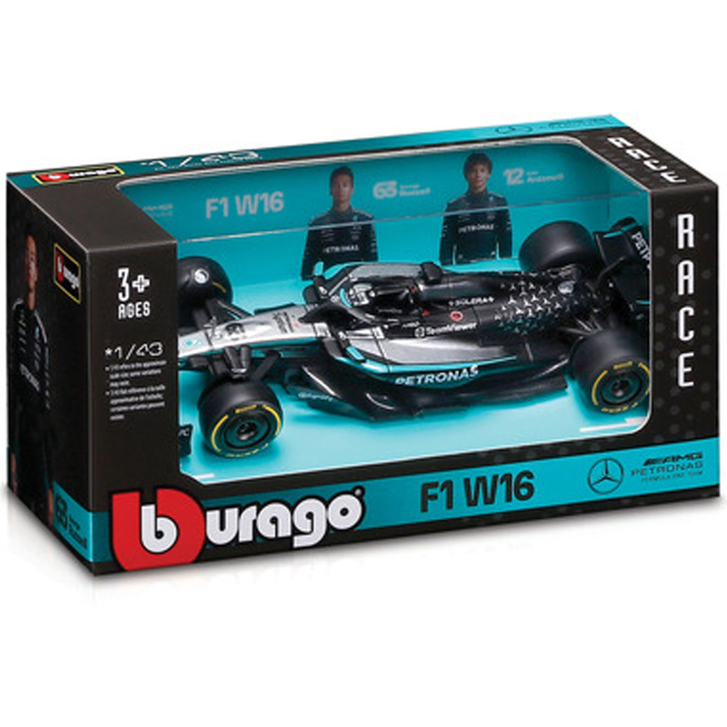 Bburago: Mercedes-AMG Petronas F1 W16 Russell F1-Rennwagen Metall-Modellauto 1:43 (George Russell #63)