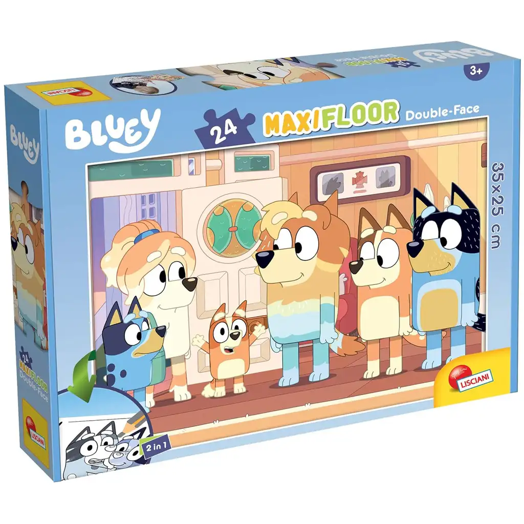 Bluey und Freunde 2-in-1 Maxi-Bodenpuzzle mit 24 Teilen und Malvorlage, 35x25 cm – Lisciani