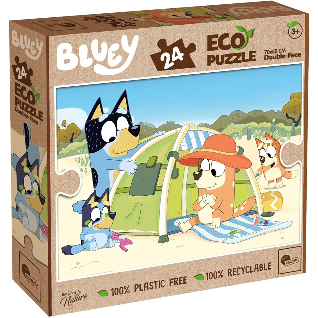Bluey im Urlaub 2-in-1 Eco Maxi Puzzle und Ausmalbild, 24 Teile, 70x50cm – Lisciani