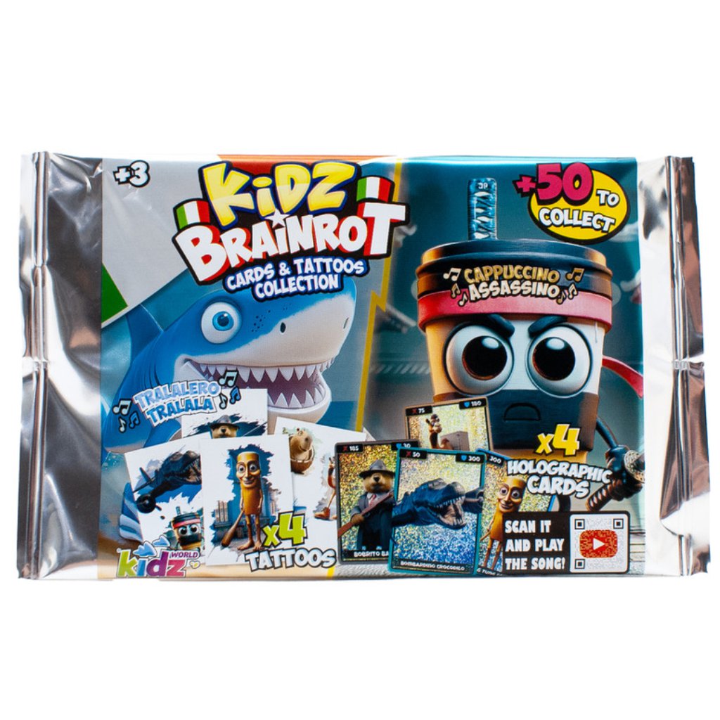 Brainrot holografische Karten und Tattoos