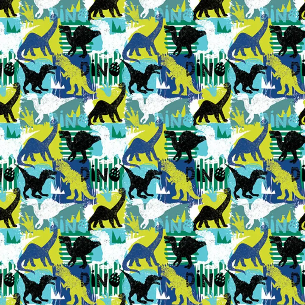 Buntes Geschenkpapier mit Dino-Muster, 100x70 cm