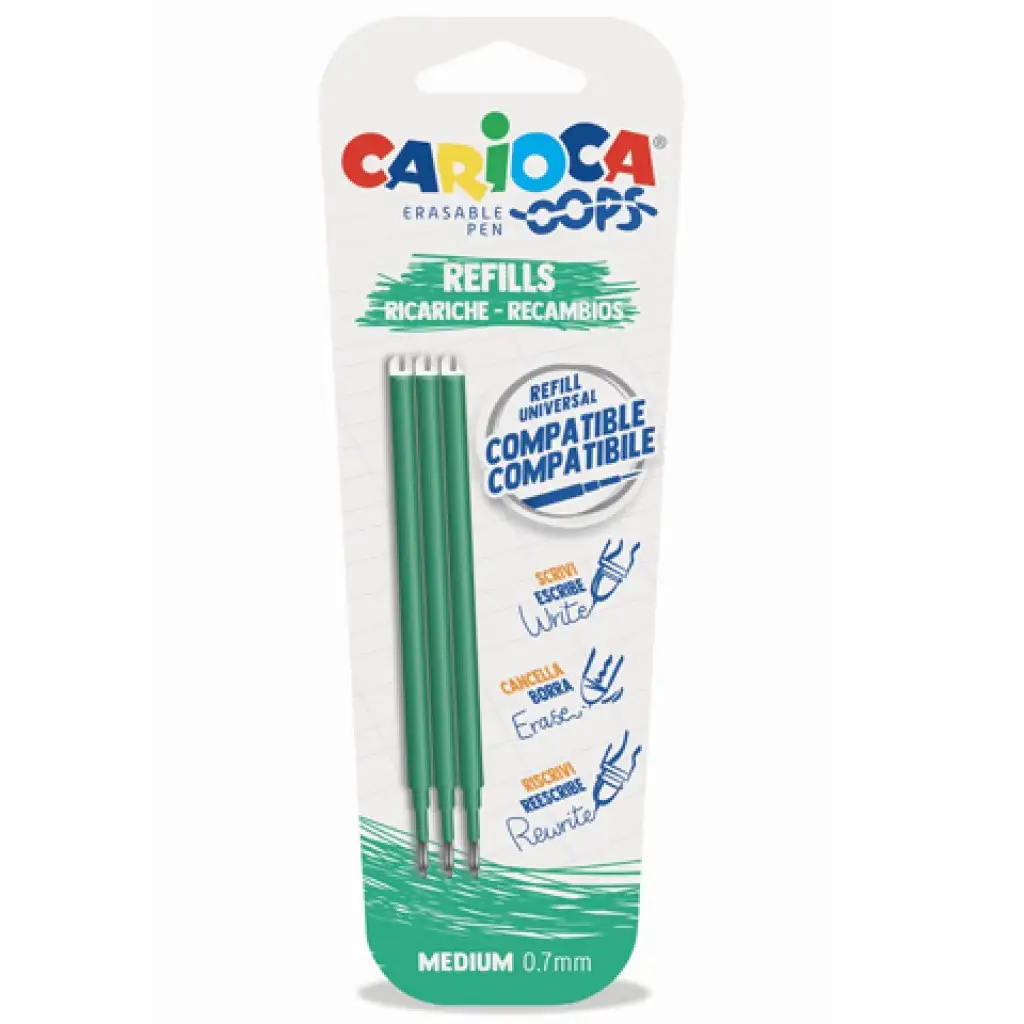 Oops zöld kitörölhető tollbetét 0,7mm 3db-os szett - Carioca kép 1