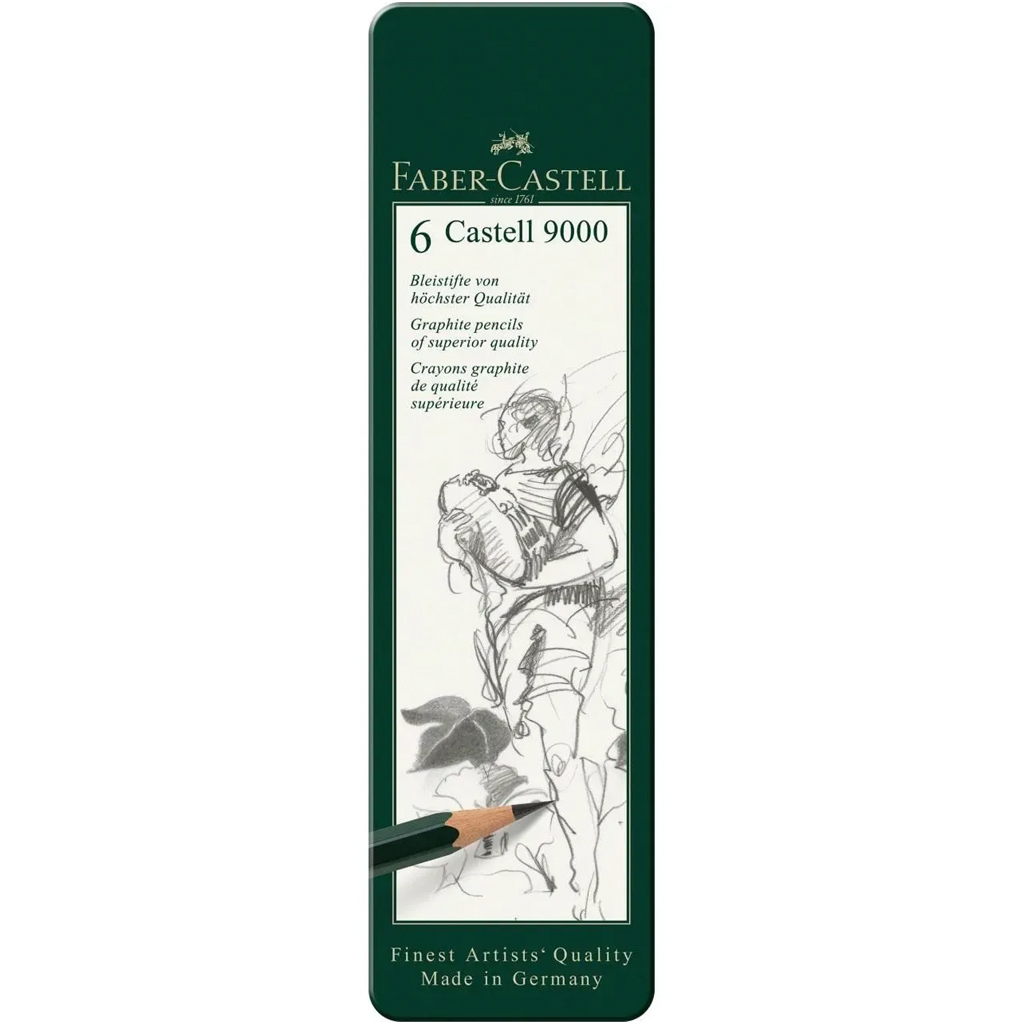 Faber-Castell: Castell 9000 Bleistift-Set, 6 Stück, in Metallbox