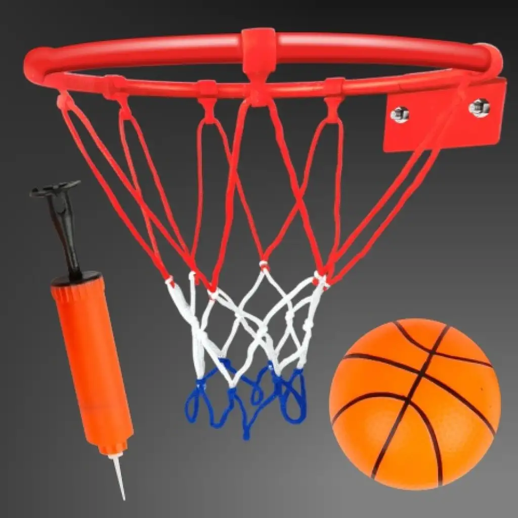 Metall-Basketballkorb-Set mit farbigem Netz, Ball und Pumpe, 26 cm kép 3