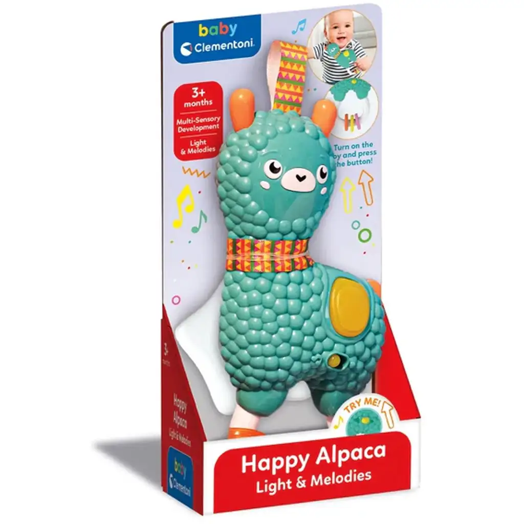Glückliches Alpaka interaktives Rasselspielzeug mit Licht und Sound - Clementoni