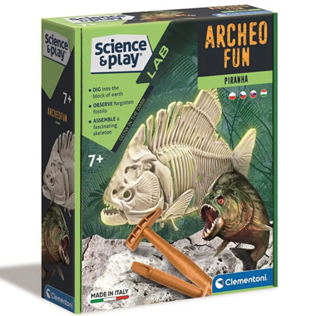 Science & Play: Piranha fluoreszierendes archäologisches Set - Clementoni