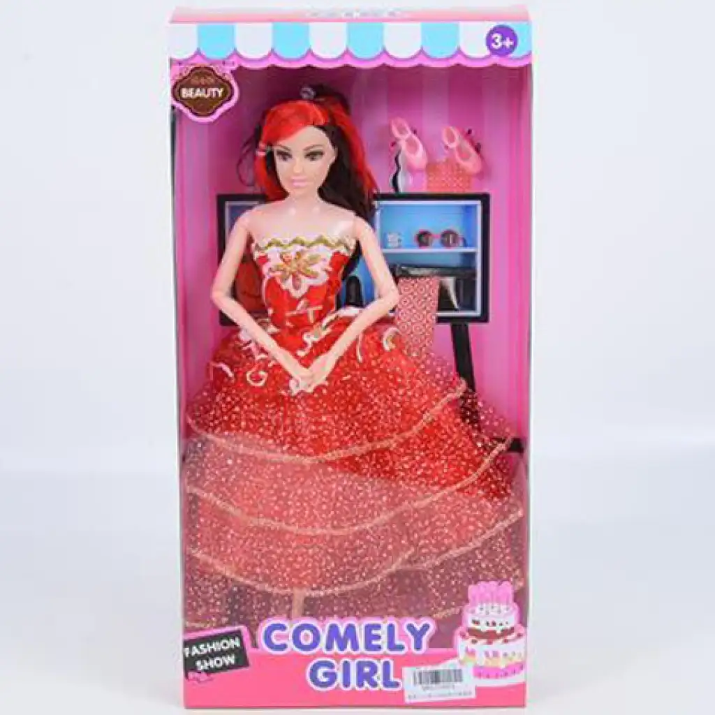 Comely Girl 28cm-es divatbaba piros estélyi ruhában kiegészítőkkel kép 1