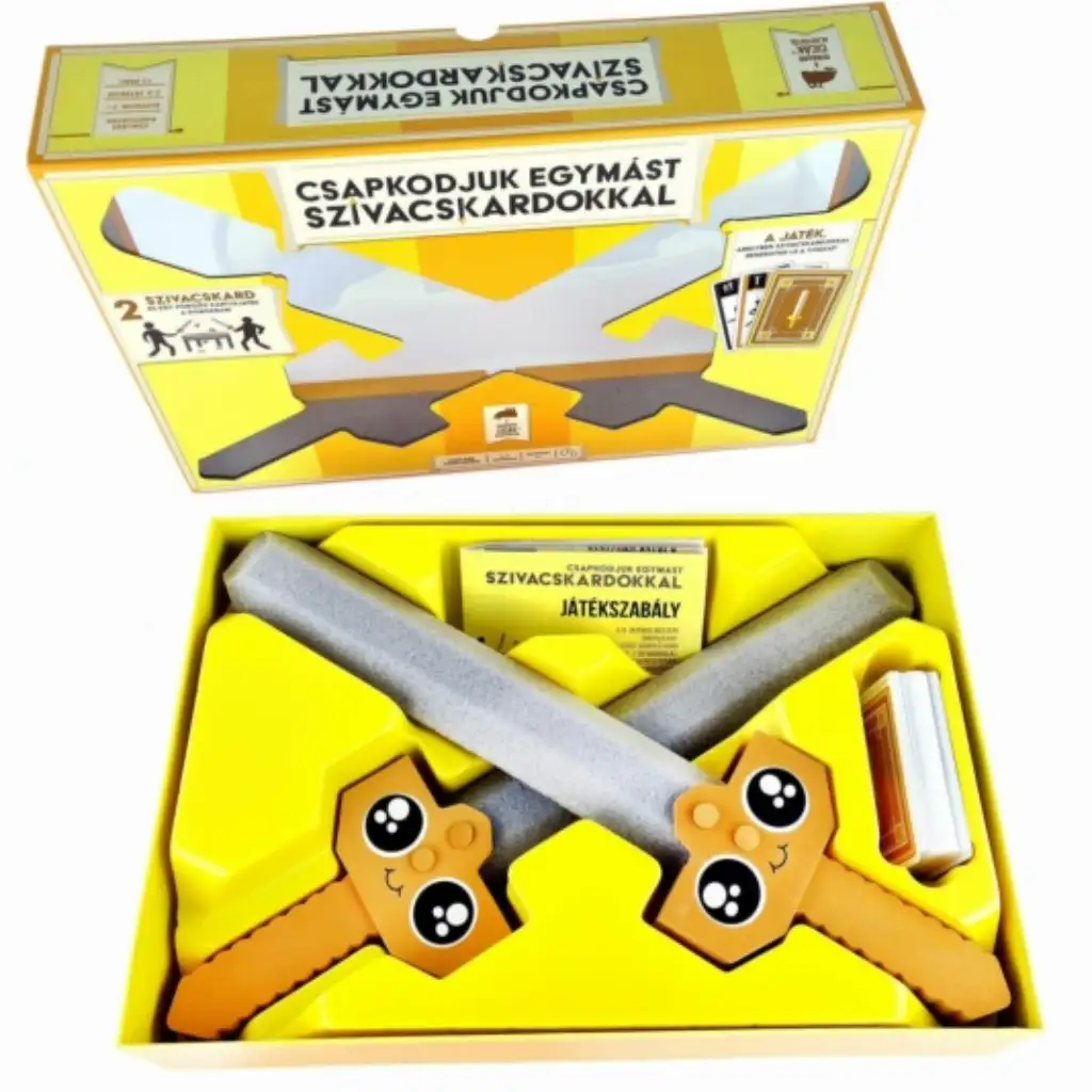 Wir schlagen uns mit Schwämmschwertern im Gesellschaftsspiel. kép 2