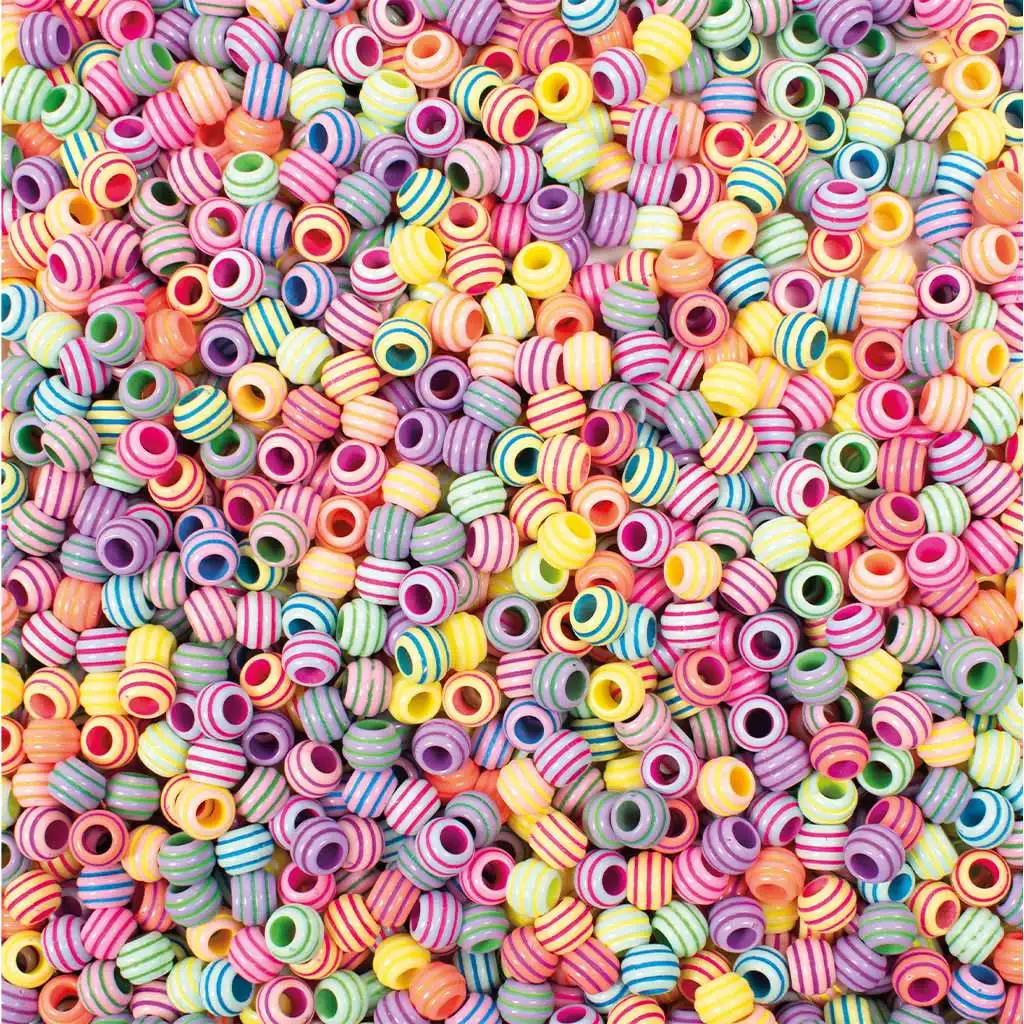 PlayBox: Gestreifte, pastellfarbene fädelbare Perlen 9mm 1550 Stück kép 2