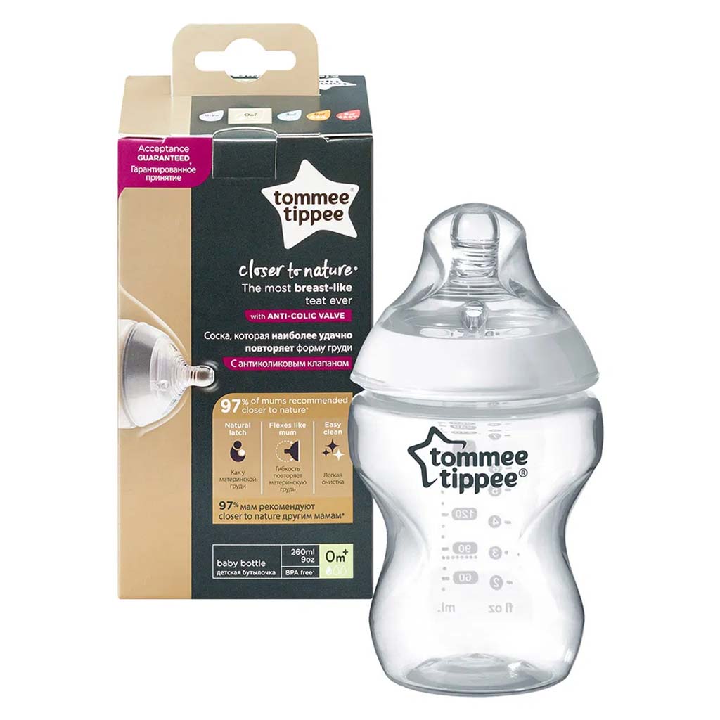 Tommee Tippee: Closer To Nature durchsichtiges Babyfläschchen 260 ml (ab 0 Monate) kép 2
