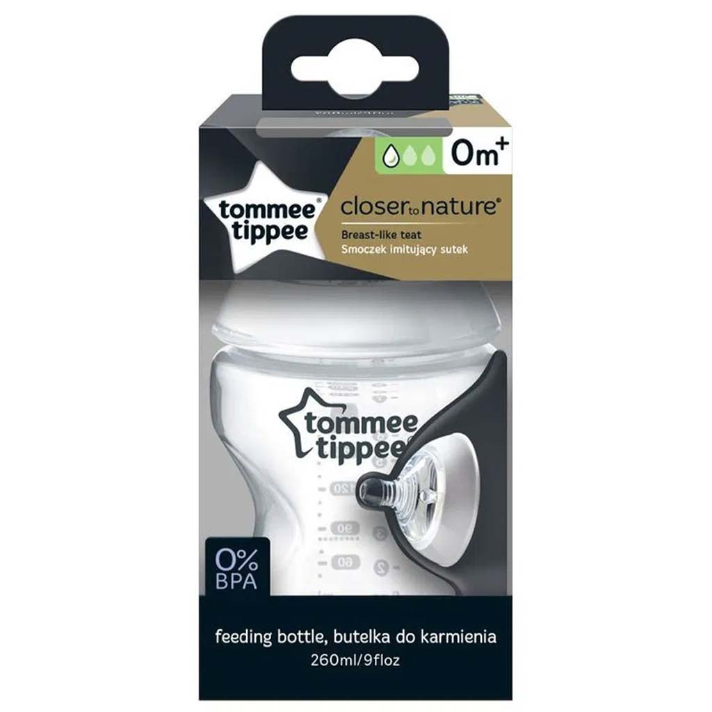 Tommee Tippee: Closer To Nature durchsichtiges Babyfläschchen 260 ml (ab 0 Monate)