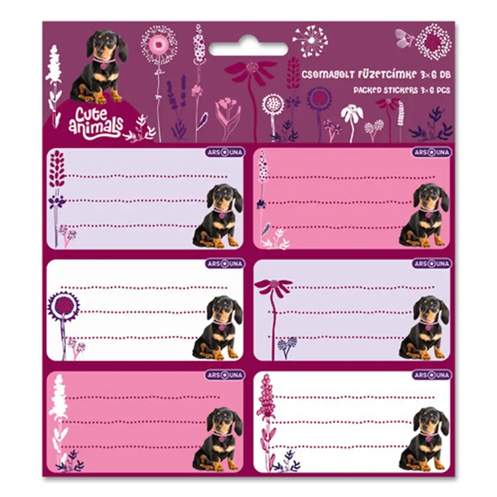 Ars Una: Süße Tiere - Hundeverpackte Heftetiketten 3x6 Stk.
