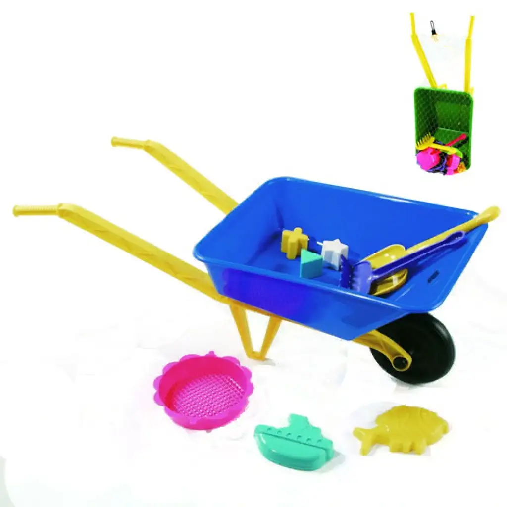Große Sandkasten-Schubkarre mit Werkzeugen - D-Toys