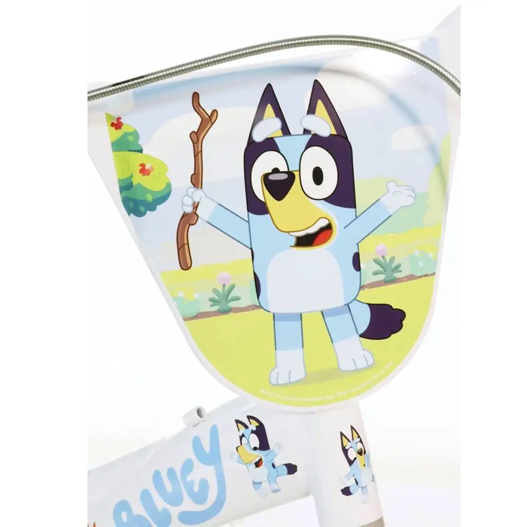 Bluey 12" Kinderfahrrad mit Flaschenhalter und Stützrädern in Weiß-Blau-Grün – Dino Bikes Fahrrad kép 3