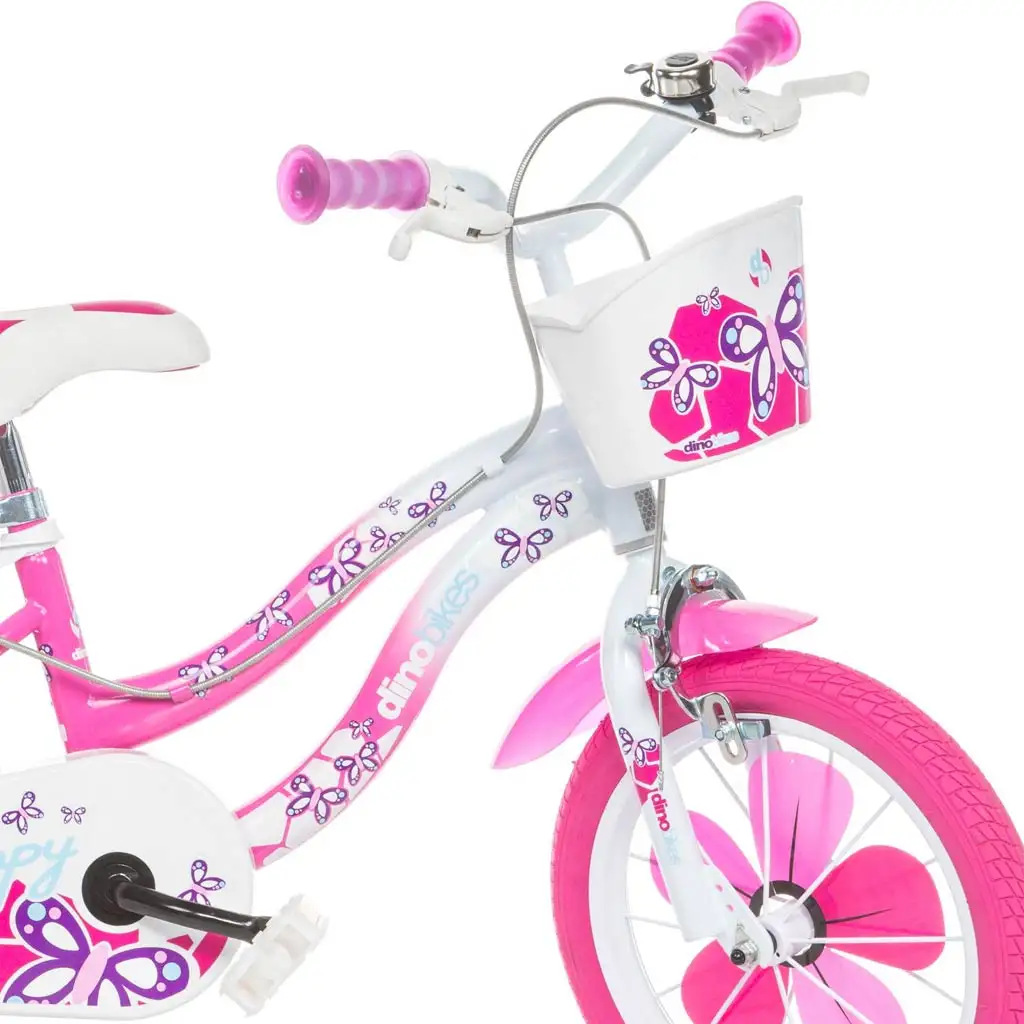 Flappy 14” Kinderfahrrad mit Korb und Puppensitz in Rosa-Weiß – Dino Bikes Fahrrad kép 3